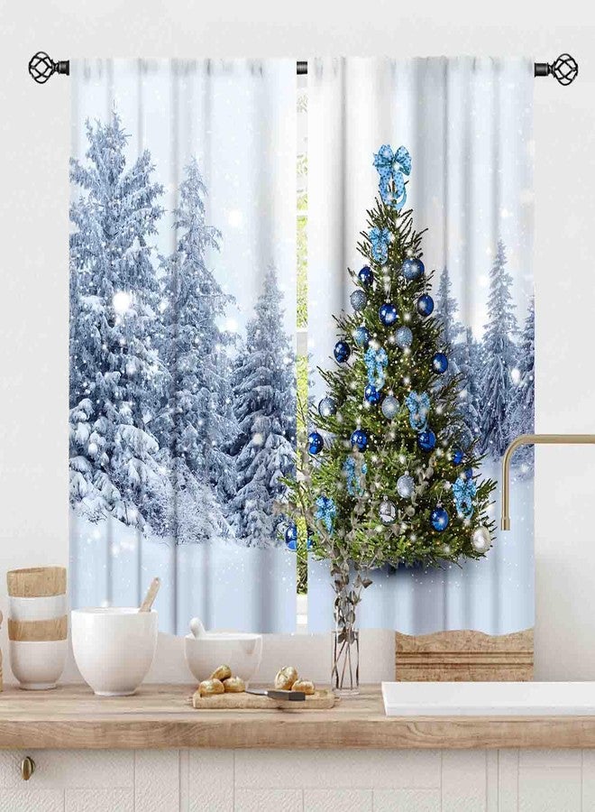 TKUYO Christmas Tree Curtains, Winter Forest Snowy Landscape Nature Snow Woodland Scenery Merry Xmas New Year Window Drapery Treatments for Living Room Bedroom Kitchen Bathroom Home Party, 42"x45" Inch - Image 3